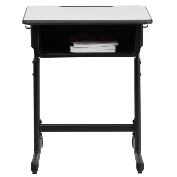 English Elm Billie Versatile Student Desk with Adjustable Height, Grey Top, Storage Box & Anti-Slip Feet YU-YCY-046-GG