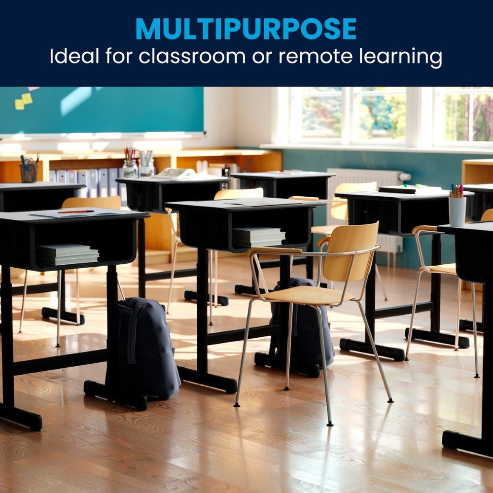 English Elm Billie Versatile Student Desk with Adjustable Height, Grey Top, Storage Box & Anti-Slip Feet YU-YCY-046-GG