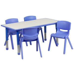 English Elm Emmy Adjustable Kids Activity Table Set – Versatile 5-Piece Workspace for Classrooms & Daycares Blue 23.625"W x 47.25"L YU-YCY-060-0034-RECT-TBL-BLUE-GG