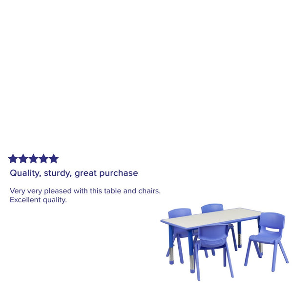 English Elm Emmy Adjustable Kids Activity Table Set – Versatile 5-Piece Workspace for Classrooms & Daycares Blue 23.625"W x 47.25"L YU-YCY-060-0034-RECT-TBL-BLUE-GG