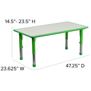 English Elm Emmy Adjustable Kids Activity Table Set – Versatile 5-Piece Workspace for Classrooms & Daycares Green 23.625"W x 47.25"L YU-YCY-060-0034-RECT-TBL-GREEN-GG