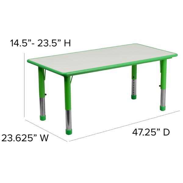 English Elm Emmy Adjustable Kids Activity Table Set – Versatile 5-Piece Workspace for Classrooms & Daycares Green 23.625"W x 47.25"L YU-YCY-060-0034-RECT-TBL-GREEN-GG