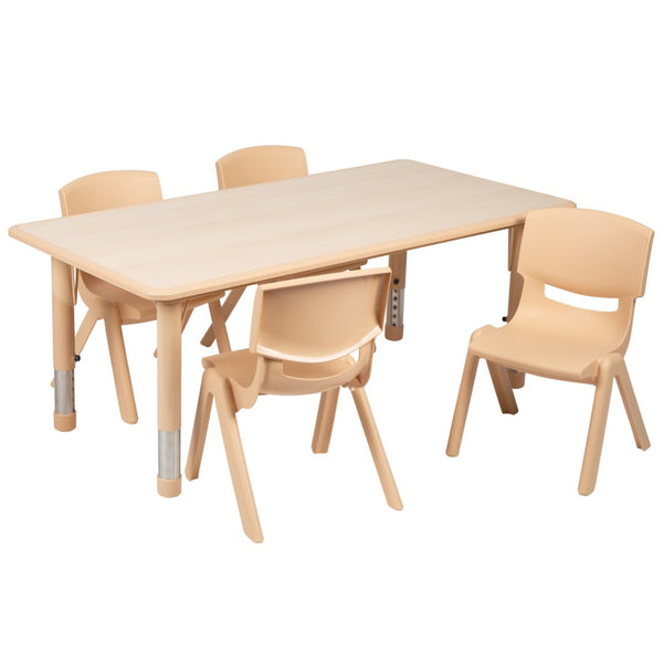 English Elm Emmy Adjustable Kids Activity Table Set – Versatile 5-Piece Workspace for Classrooms & Daycares Natural 23.625"W x 47.25"L YU-YCY-060-0034-RECT-TBL-NAT-GG