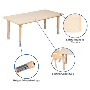 English Elm Emmy Adjustable Kids Activity Table Set – Versatile 5-Piece Workspace for Classrooms & Daycares Natural 23.625"W x 47.25"L YU-YCY-060-0034-RECT-TBL-NAT-GG