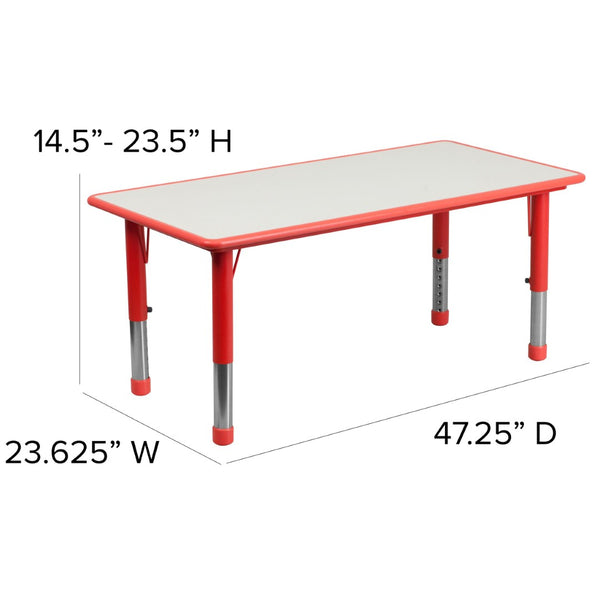 English Elm Emmy Adjustable Kids Activity Table Set – Versatile 5-Piece Workspace for Classrooms & Daycares Red 23.625"W x 47.25"L YU-YCY-060-0034-RECT-TBL-RED-GG