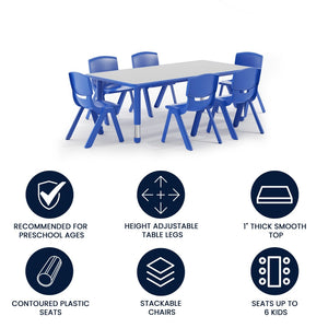 English Elm Emmy Adjustable Kids Activity Table Set for Classrooms – Perfect for Learning, Crafts, and Play! Blue 23.625"W x 47.25"L YU-YCY-060-0036-RECT-TBL-BLUE-GG