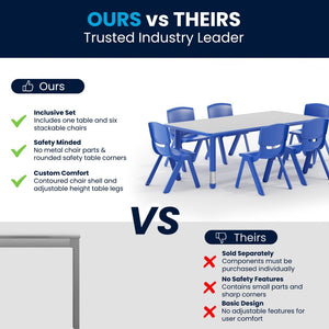 English Elm Emmy Adjustable Kids Activity Table Set for Classrooms – Perfect for Learning, Crafts, and Play! Blue 23.625"W x 47.25"L YU-YCY-060-0036-RECT-TBL-BLUE-GG