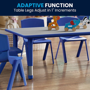 English Elm Emmy Adjustable Kids Activity Table Set for Classrooms – Perfect for Learning, Crafts, and Play! Blue 23.625"W x 47.25"L YU-YCY-060-0036-RECT-TBL-BLUE-GG