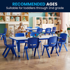 English Elm Emmy Adjustable Kids Activity Table Set for Classrooms – Perfect for Learning, Crafts, and Play! Blue 23.625"W x 47.25"L YU-YCY-060-0036-RECT-TBL-BLUE-GG