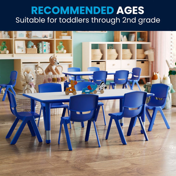 English Elm Emmy Adjustable Kids Activity Table Set for Classrooms – Perfect for Learning, Crafts, and Play! Blue 23.625"W x 47.25"L YU-YCY-060-0036-RECT-TBL-BLUE-GG
