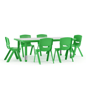 English Elm Emmy Adjustable Kids Activity Table Set for Classrooms – Perfect for Learning, Crafts, and Play! Green 23.625"W x 47.25"L YU-YCY-060-0036-RECT-TBL-GREEN-GG