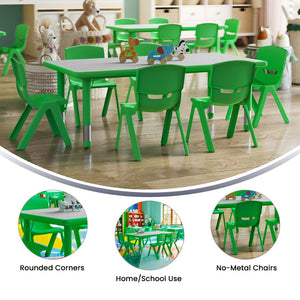English Elm Emmy Adjustable Kids Activity Table Set for Classrooms – Perfect for Learning, Crafts, and Play! Green 23.625"W x 47.25"L YU-YCY-060-0036-RECT-TBL-GREEN-GG