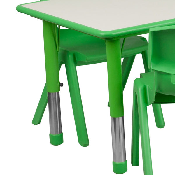 English Elm Emmy Adjustable Kids Activity Table Set for Classrooms – Perfect for Learning, Crafts, and Play! Green 23.625"W x 47.25"L YU-YCY-060-0036-RECT-TBL-GREEN-GG