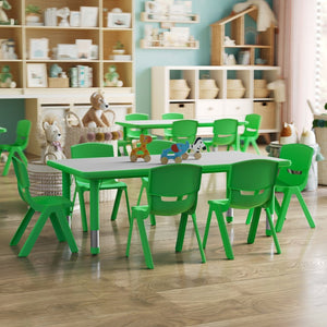 English Elm Emmy Adjustable Kids Activity Table Set for Classrooms – Perfect for Learning, Crafts, and Play! Green 23.625"W x 47.25"L YU-YCY-060-0036-RECT-TBL-GREEN-GG