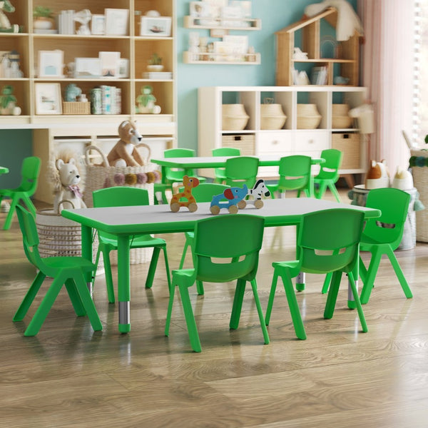 English Elm Emmy Adjustable Kids Activity Table Set for Classrooms – Perfect for Learning, Crafts, and Play! Green 23.625"W x 47.25"L YU-YCY-060-0036-RECT-TBL-GREEN-GG