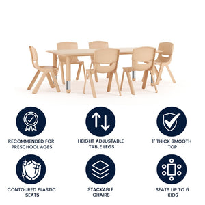 English Elm Emmy Adjustable Kids Activity Table Set for Classrooms – Perfect for Learning, Crafts, and Play! Natural 23.625"W x 47.25"L YU-YCY-060-0036-RECT-TBL-NAT-GG