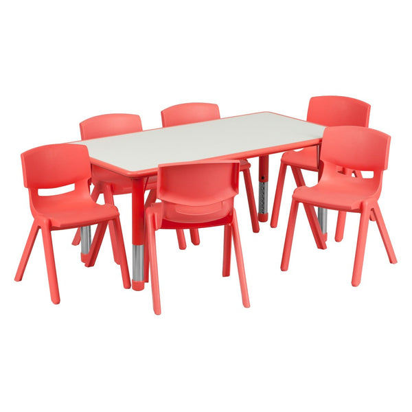 English Elm Emmy Adjustable Kids Activity Table Set for Classrooms – Perfect for Learning, Crafts, and Play! Red 23.625"W x 47.25"L YU-YCY-060-0036-RECT-TBL-RED-GG