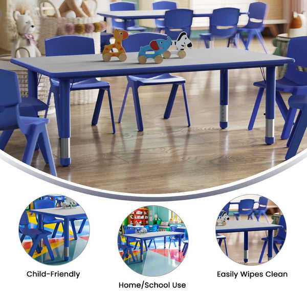 English Elm Wren Adjustable Height Kids Activity Table - Durable, Safe, Easy-Clean Design for Classrooms & Playrooms Blue 23.625"W x 47.25"L YU-YCY-060-RECT-TBL-BLUE-GG