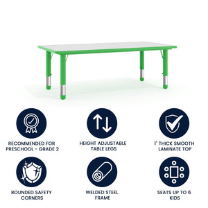 English Elm Wren Adjustable Height Kids Activity Table - Durable, Safe, Easy-Clean Design for Classrooms & Playrooms Green 23.625"W x 47.25"L YU-YCY-060-RECT-TBL-GREEN-GG