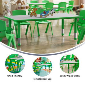 English Elm Wren Adjustable Height Kids Activity Table - Durable, Safe, Easy-Clean Design for Classrooms & Playrooms Green 23.625"W x 47.25"L YU-YCY-060-RECT-TBL-GREEN-GG