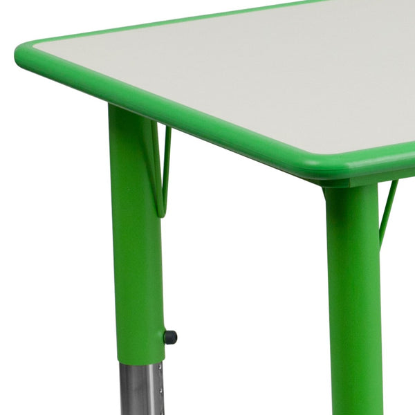 English Elm Wren Adjustable Height Kids Activity Table - Durable, Safe, Easy-Clean Design for Classrooms & Playrooms Green 23.625"W x 47.25"L YU-YCY-060-RECT-TBL-GREEN-GG