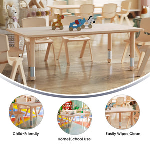 English Elm Wren Adjustable Height Kids Activity Table - Durable, Safe, Easy-Clean Design for Classrooms & Playrooms Natural 23.625"W x 47.25"L YU-YCY-060-RECT-TBL-NAT-GG