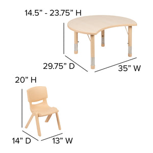 English Elm Emmy Crescent Activity Table Set with 2 Stackable Chairs - Adjustable, Safe, Durable & Easy Clean! YU-YCY-093-0032-CIR-TBL-NAT-GG