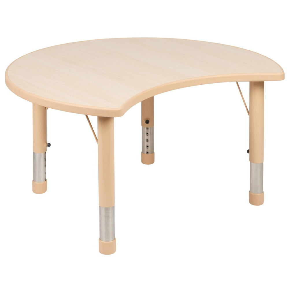 English Elm Wren Crescent Activity Table - Height Adjustable, Durable Plastic, Ideal for Classrooms & Playrooms YU-YCY-093-CIR-TBL-NAT-GG