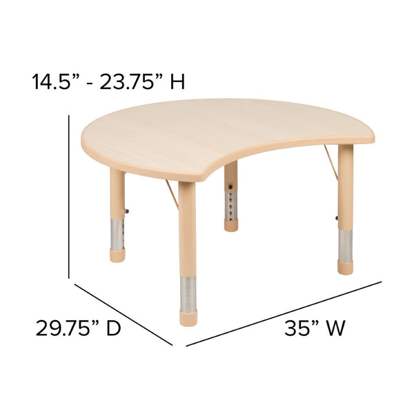 English Elm Wren Crescent Activity Table - Height Adjustable, Durable Plastic, Ideal for Classrooms & Playrooms YU-YCY-093-CIR-TBL-NAT-GG