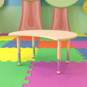 English Elm Wren Crescent Activity Table - Height Adjustable, Durable Plastic, Ideal for Classrooms & Playrooms YU-YCY-093-CIR-TBL-NAT-GG