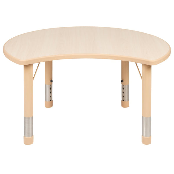 English Elm Wren Crescent Activity Table - Height Adjustable, Durable Plastic, Ideal for Classrooms & Playrooms YU-YCY-093-CIR-TBL-NAT-GG