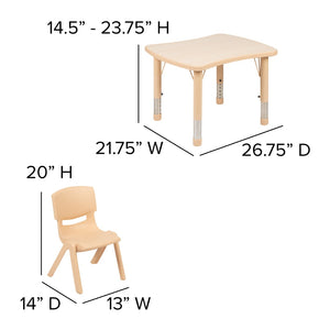 English Elm Emmy Rectangular Height Adjustable Activity Table Set with 2 Durable Chairs for Early Learners Natural 21.875"W x 26.625"L YU-YCY-098-0032-RECT-TBL-NAT-GG