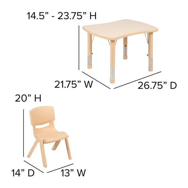 English Elm Emmy Rectangular Height Adjustable Activity Table Set with 2 Durable Chairs for Early Learners Natural 21.875"W x 26.625"L YU-YCY-098-0032-RECT-TBL-NAT-GG
