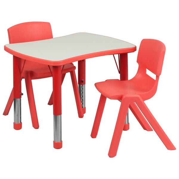 English Elm Emmy Rectangular Height Adjustable Activity Table Set with 2 Durable Chairs for Early Learners Red 21.875"W x 26.625"L YU-YCY-098-0032-RECT-TBL-RED-GG