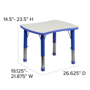 English Elm Wren Rectangular Height Adjustable Activity Table for Kids – Durable, Safe for Classrooms & Playrooms Blue 21.875"W x 26.625"L YU-YCY-098-RECT-TBL-BLUE-GG