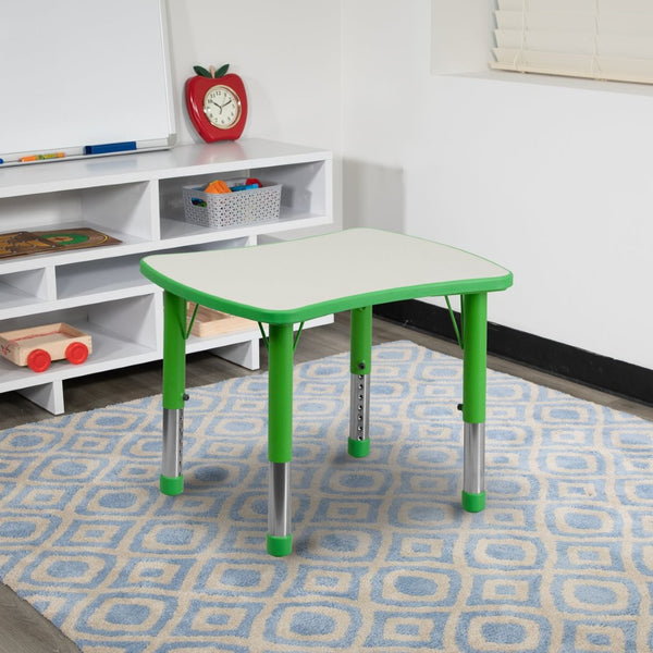 English Elm Wren Rectangular Height Adjustable Activity Table for Kids – Durable, Safe for Classrooms & Playrooms Green 21.875"W x 26.625"L YU-YCY-098-RECT-TBL-GREEN-GG