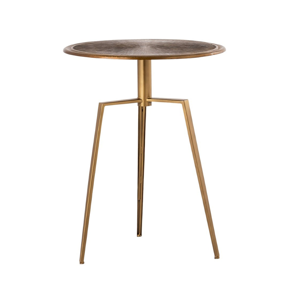 Pasargad Delos Antique Brass Finish Round Side Table - Handcrafted Iron Accent For Elegant Decor Brass Metal Prr-006