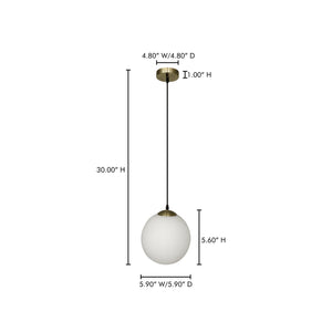 Moe's Home Sol Pendant Light - Antique Brass & Frosted Glass, Retro Chic Design For Modern Home Elegance Yellow Iron Lamp And Canopy,Frosted Glass Shade Za-1001-51