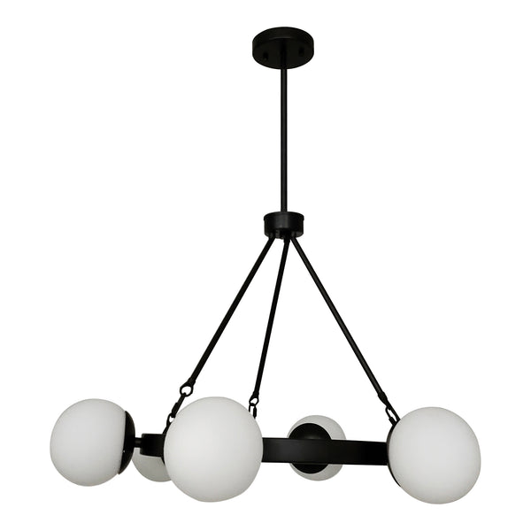 Moe's Home Oaha Pendant Light - Vintage-inspired Globe Bulbs In A Timeless Iron Frame For Enchanting Illumination Black Iron Lamp And Canopy,Glass Shades Za-1002-02