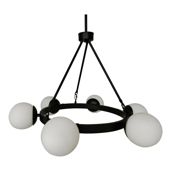 Moe's Home Oaha Pendant Light - Vintage-inspired Globe Bulbs In A Timeless Iron Frame For Enchanting Illumination Black Iron Lamp And Canopy,Glass Shades Za-1002-02