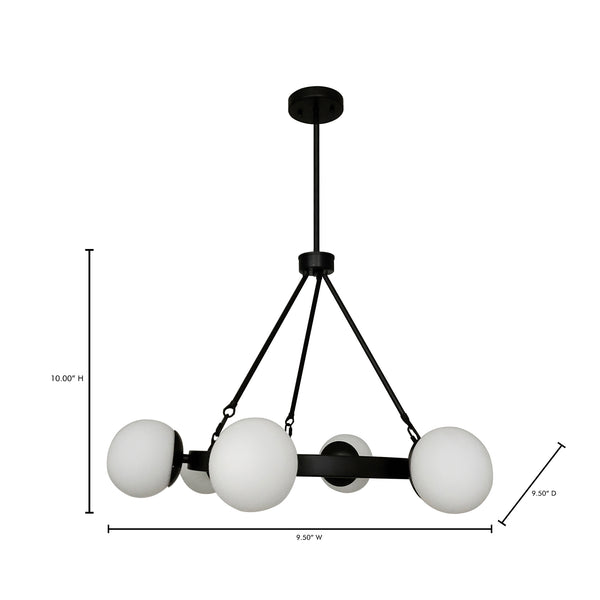 Moe's Home Oaha Pendant Light - Vintage-inspired Globe Bulbs In A Timeless Iron Frame For Enchanting Illumination Black Iron Lamp And Canopy,Glass Shades Za-1002-02