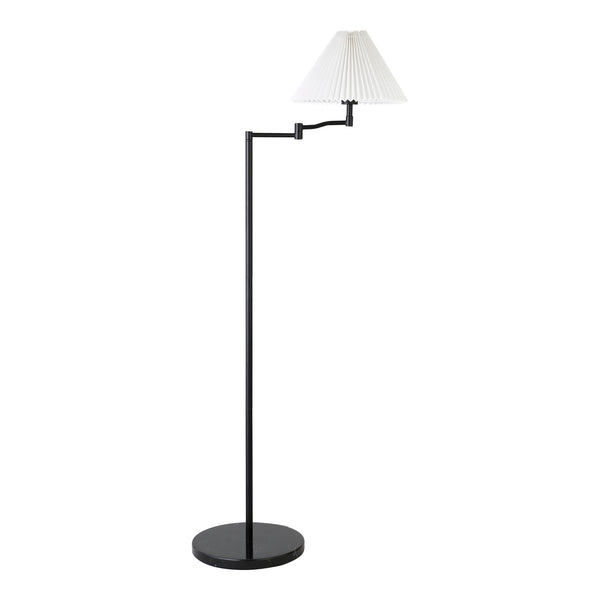 Moe's Home Fora Floor Lamp With Adjustable Arm And Art Deco Pleated Shade For Stylish Home Lighting Decor Black Marble Base,Fabric Shade Za-1006-02