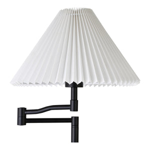 Moe's Home Fora Floor Lamp With Adjustable Arm And Art Deco Pleated Shade For Stylish Home Lighting Decor Black Marble Base,Fabric Shade Za-1006-02