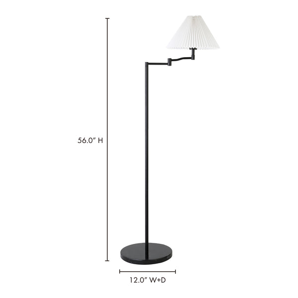 Moe's Home Fora Floor Lamp With Adjustable Arm And Art Deco Pleated Shade For Stylish Home Lighting Decor Black Marble Base,Fabric Shade Za-1006-02