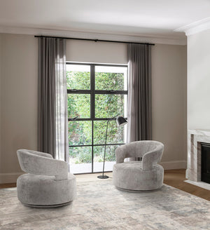 Pasargad Home Piagia Swivel Barrel Chair - Ultra-plush Silver Upholstery For Modern Comfort & Style Silver Polyester Pzw-20087