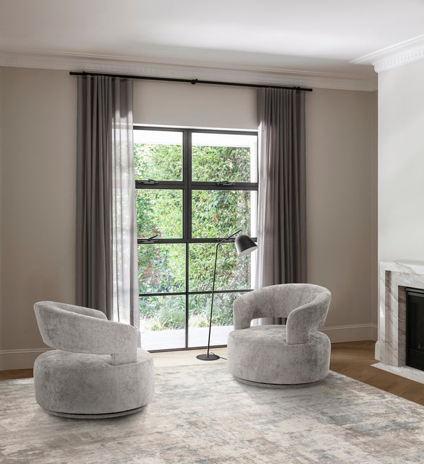 Pasargad Home Piagia Swivel Barrel Chair - Ultra-plush Silver Upholstery For Modern Comfort & Style Silver Polyester Pzw-20087