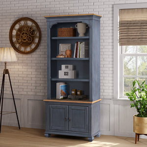 Legends Furniture Bridgevine Home Americana 79 Inch Universal Pier Bookcase, No Assembly Required, Corduroy Blue Finish Blue Solids And Veneers Zamr-3000