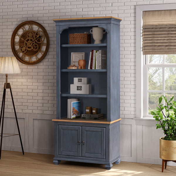 Legends Furniture Bridgevine Home Americana 79 Inch Universal Pier Bookcase, No Assembly Required, Corduroy Blue Finish Blue Solids And Veneers Zamr-3000