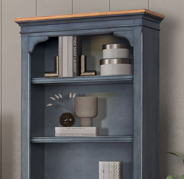 Legends Furniture Bridgevine Home Americana 79 Inch Universal Pier Bookcase, No Assembly Required, Corduroy Blue Finish Blue Solids And Veneers Zamr-3000