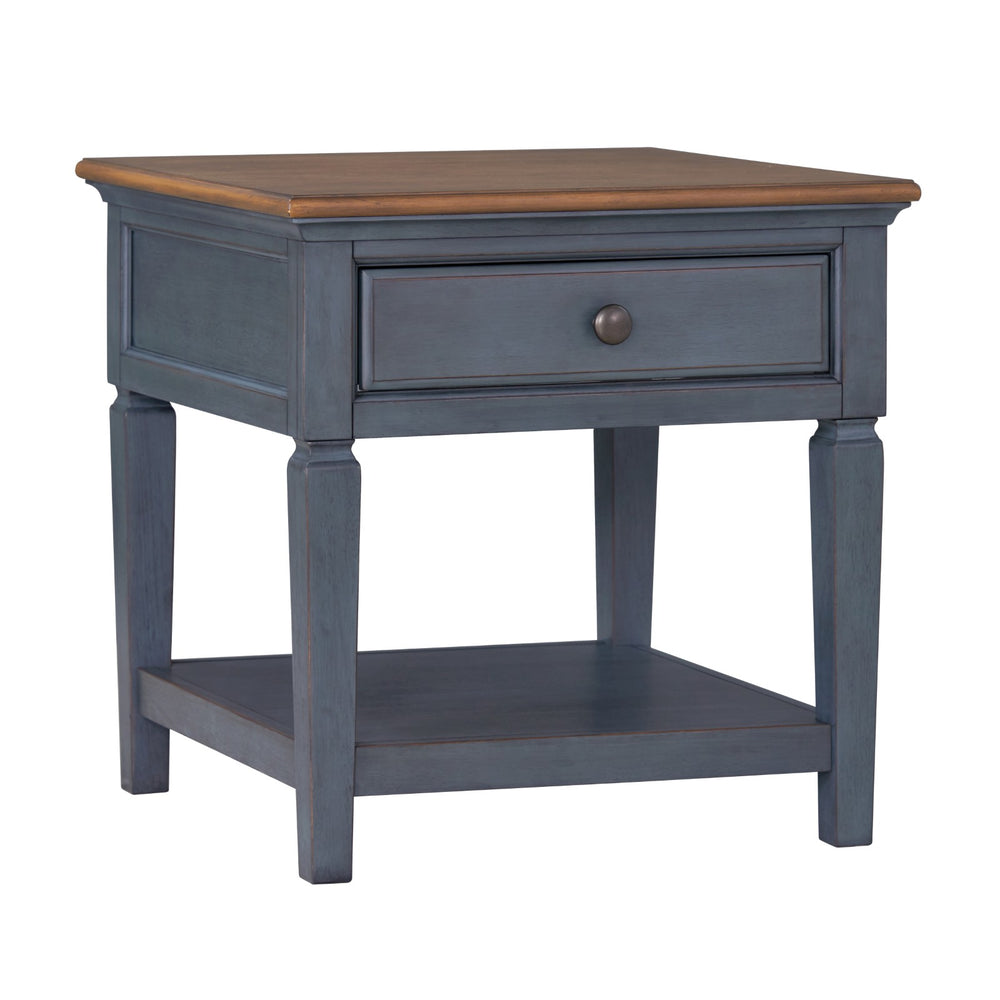 Legends Furniture Bridgevine Home Americana 24 Inch End Table, No Assembly Required, Corduroy Blue Finish Blue Solids And Veneers Zamr-4100